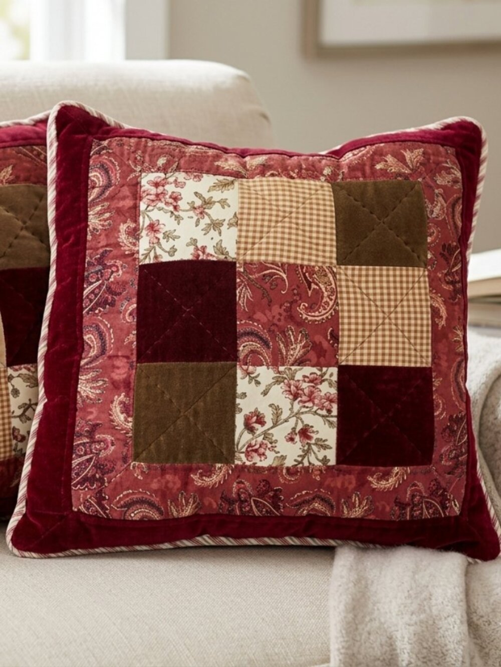 Pair of 2 Patchwork Pillows - Picture 3 of 14